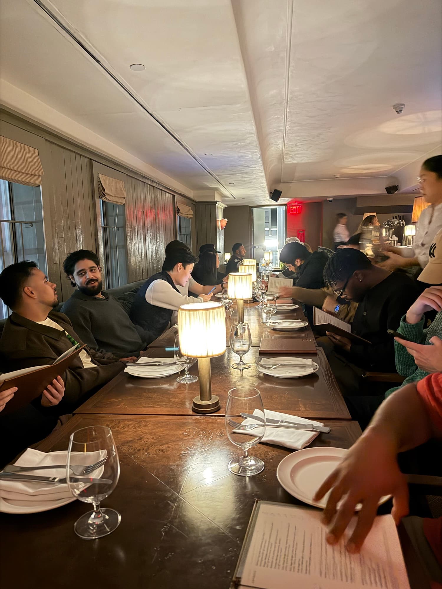 A long table at one of our dinners