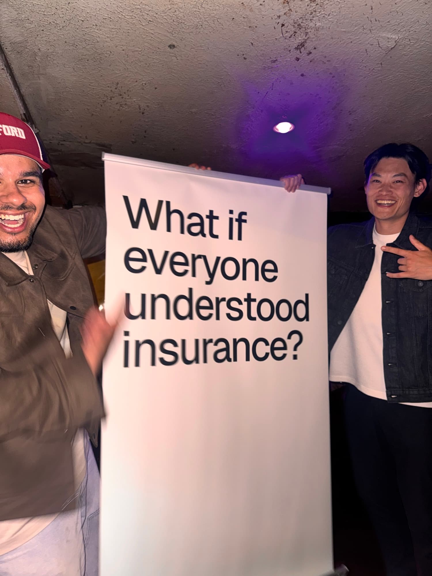 Our banner standing in a room ready for guests